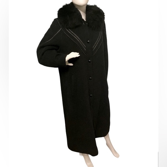 Vintage 70s 80s Fur Wool Pea Trench Coat Long Leather Inserts Button Down Warm - Picture 8 of 16